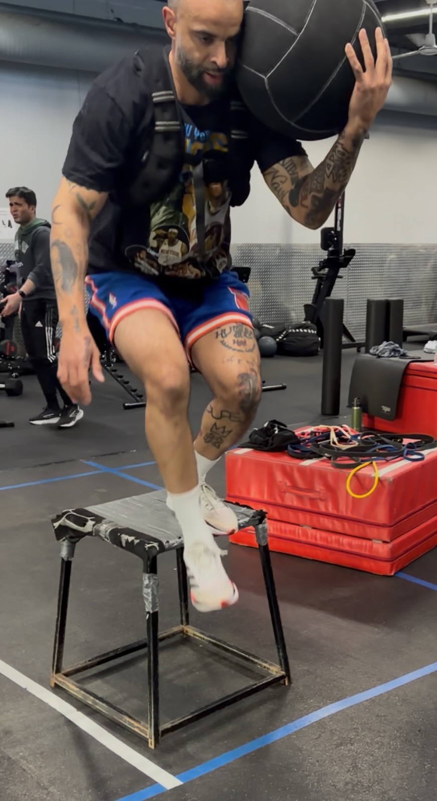 Box jump with med ball carry