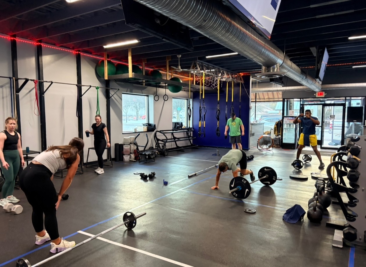 Group dumbbell burpee row